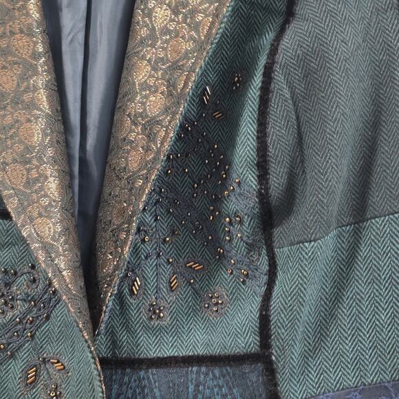 Coldwater Creek Embroidered Patchwork Blazer Jacket Womens P8 Blue Teal Metalic - Picture 4 of 14